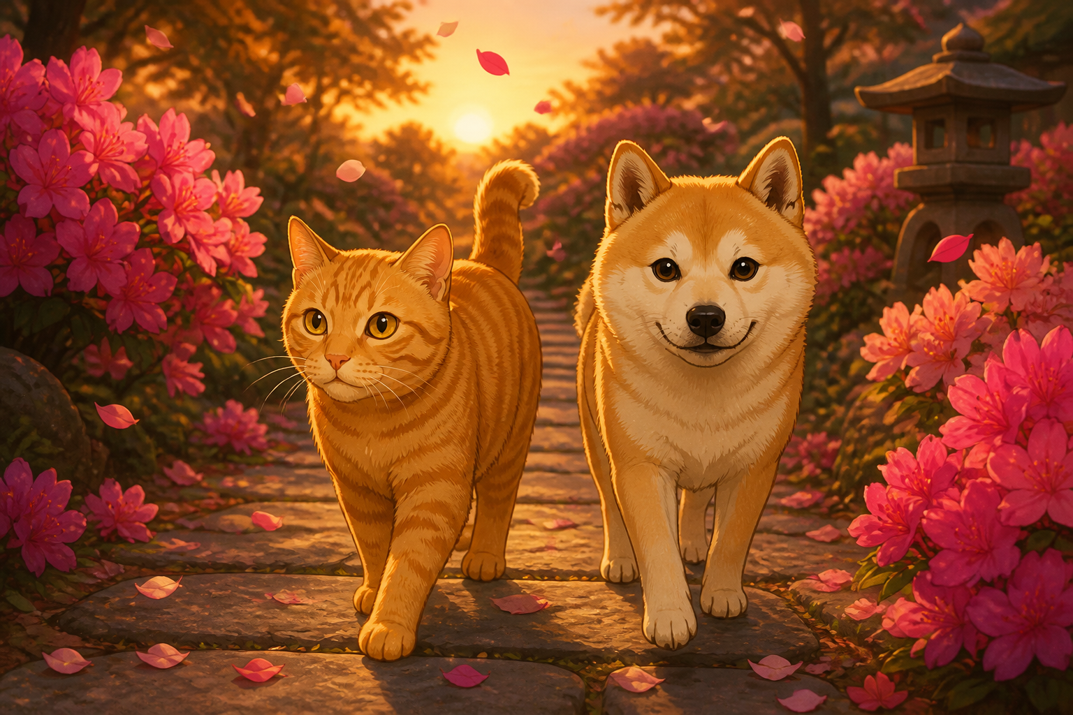 Tsutsuji walking with Kabosu through azaleas