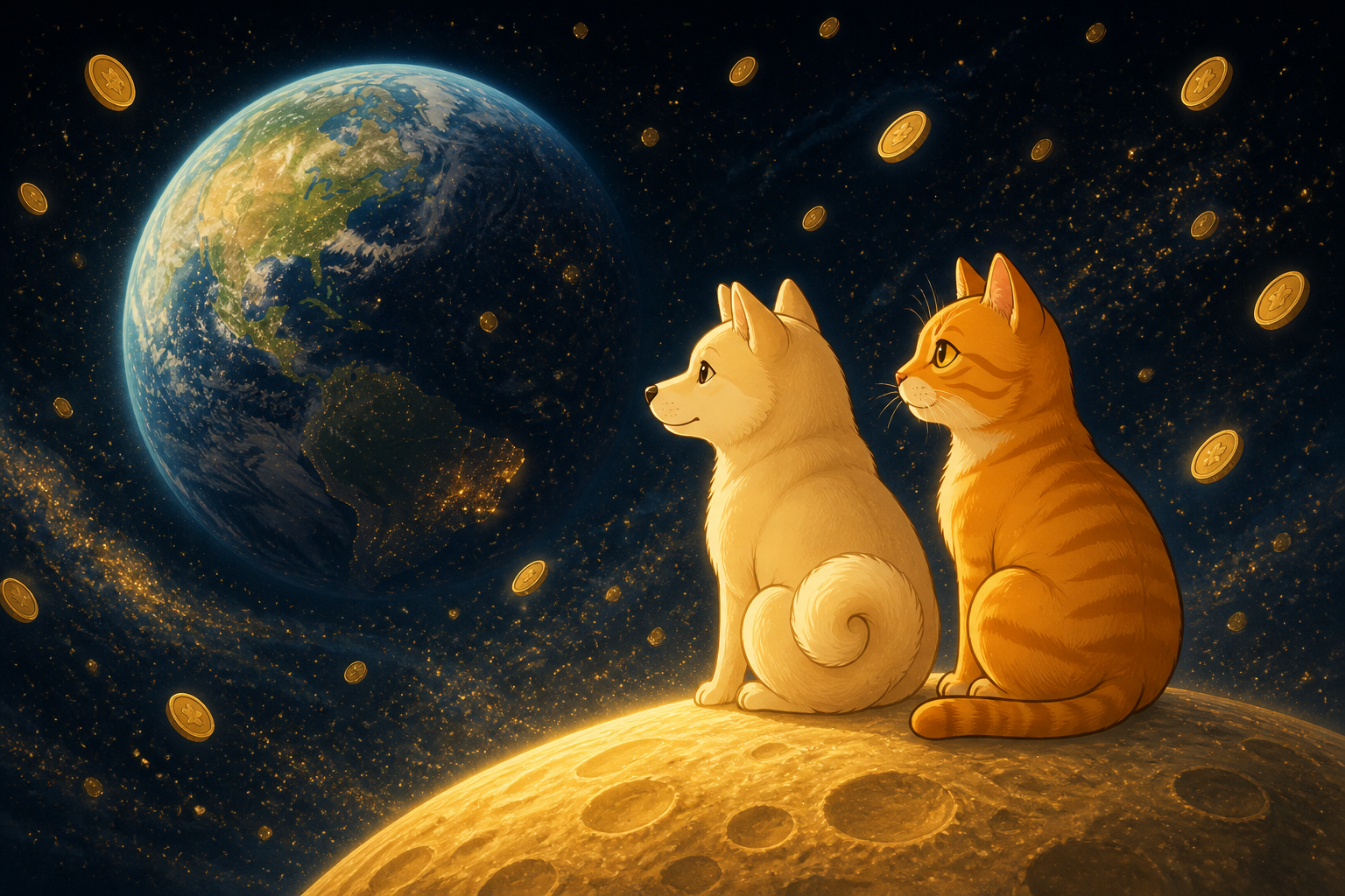 Tsutsuji and Kabosu on the moon